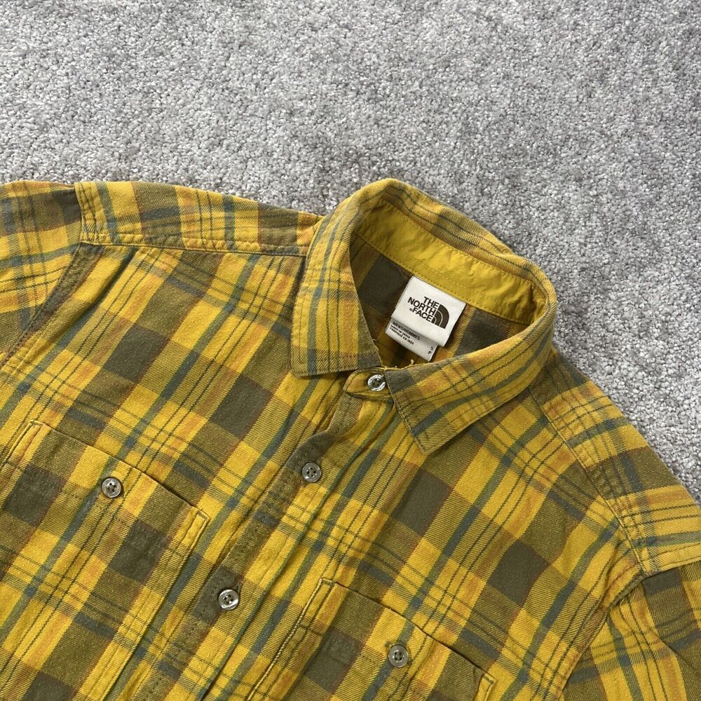 North Face Flannel Shirt Mens Small Plaid Button‎ Up Outdoors Yellow Gorp